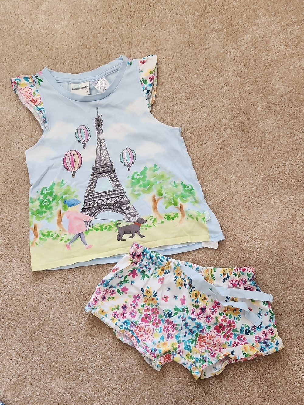 Peter Alexander Baby Girl Paris Eiffel Tower & Balloon Print Pajamas Size 2